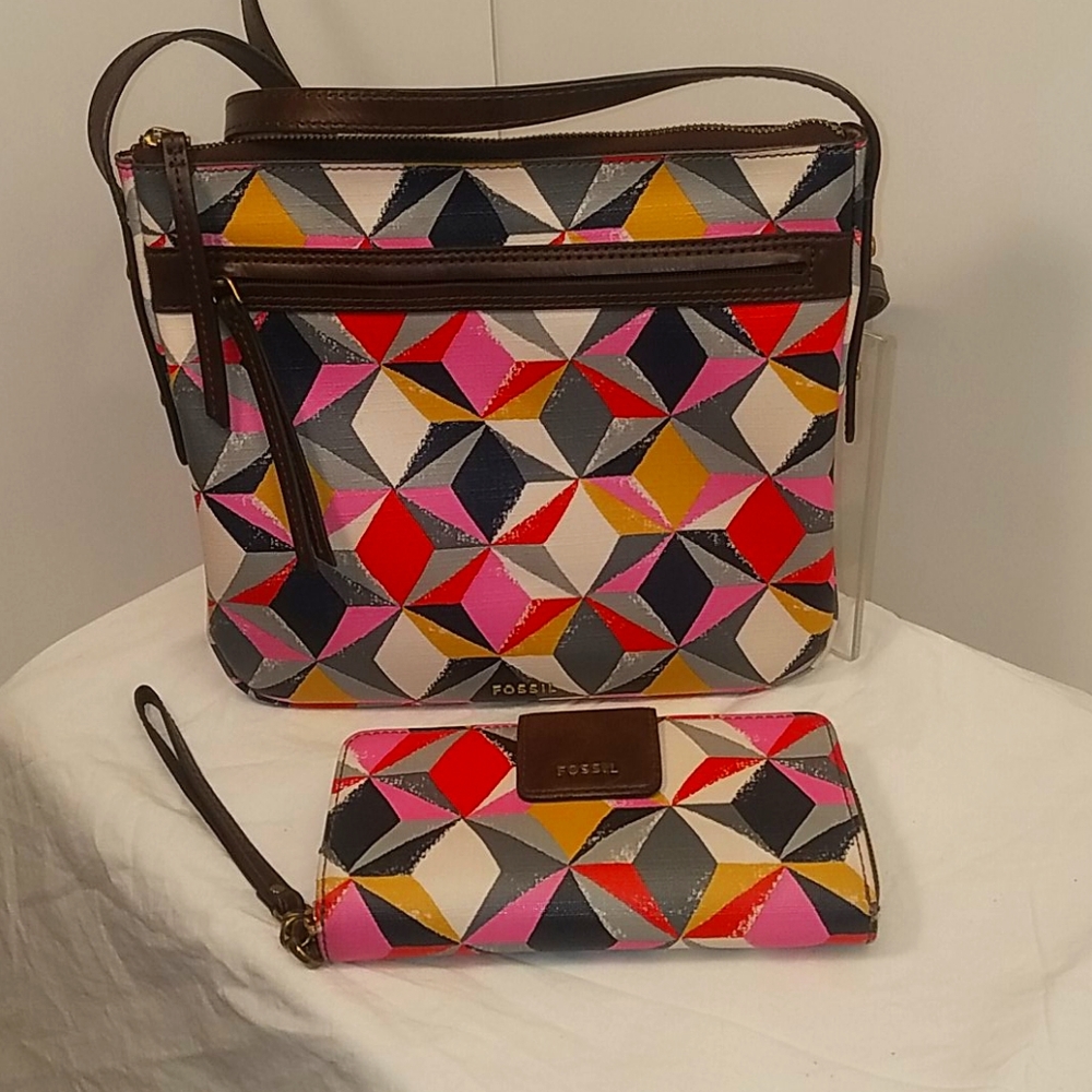 Fossil Geo print crossbody bag and wristlet